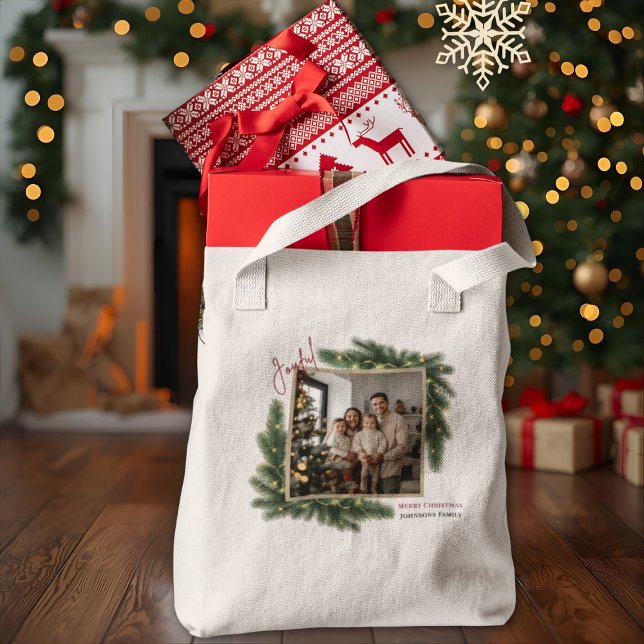 Bolso De Tela Joyful Christmas Personalized Family Photo  (Subido por el creador)