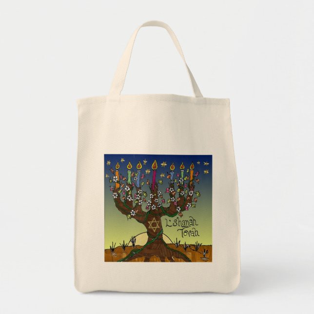 Bolso De Tela Judea L'shanah Tovah Árbol De La Vida Aparato De R (Frente)