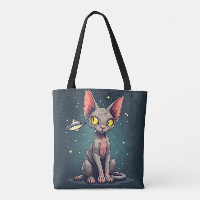 Bolso De Tela Judging Sphynx Cat UFO Space Cartoon Art (Reverso)
