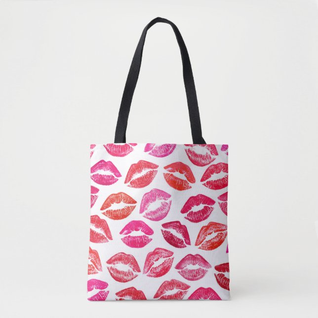 Bolso De Tela Juego de labios rojos, fondo blanco. (Anverso)