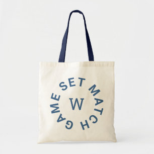 Bolso De Tela Juego Set Match Monograma Azul Inicial Tenis