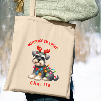 Bolso De Tela Jugador acuarela Miniatura Schnauzer Festive Dog