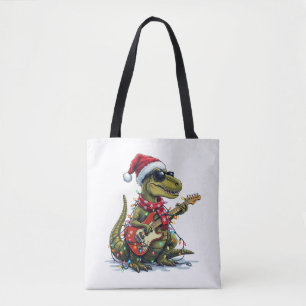 Bolso De Tela Jugador de guitarra de dinosaurio navidad