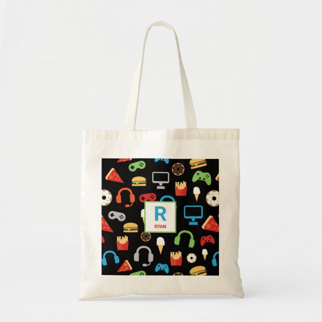 Bolso De Tela Jugador de patrones de videojuegos personalizados  (Frente)