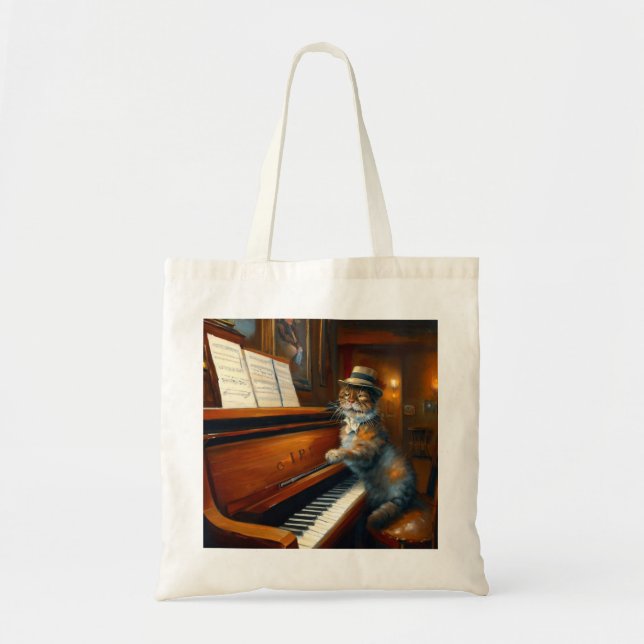 Bolso De Tela Jugador de piano de gato (Frente)