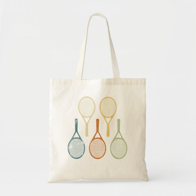 Bolso De Tela Jugador de raquetas de raquetas de tenis retro vin (Frente)