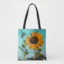 Jugador de tenis de abeja con girasol y texto