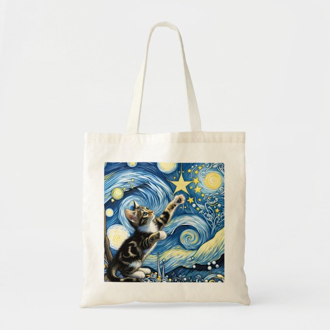 Bolso De Tela Jugador Starry Night Kitten Blue (Frente)