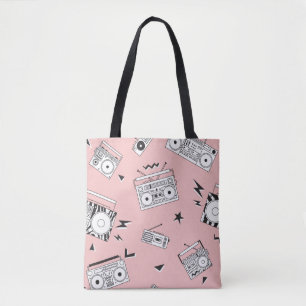 Bolso De Tela Jugadores de cassette antiguos: patrón retro.