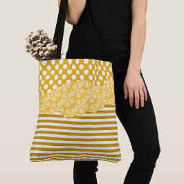 Bolso De Tela Jugoso Yellow Stripes Floral Polka Dot
