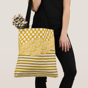 Bolso De Tela Jugoso Yellow Stripes Floral Polka Dot