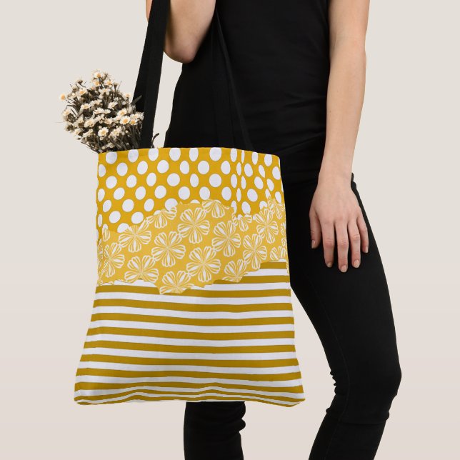 Bolso De Tela Jugoso Yellow Stripes Floral Polka Dot (Detalle)