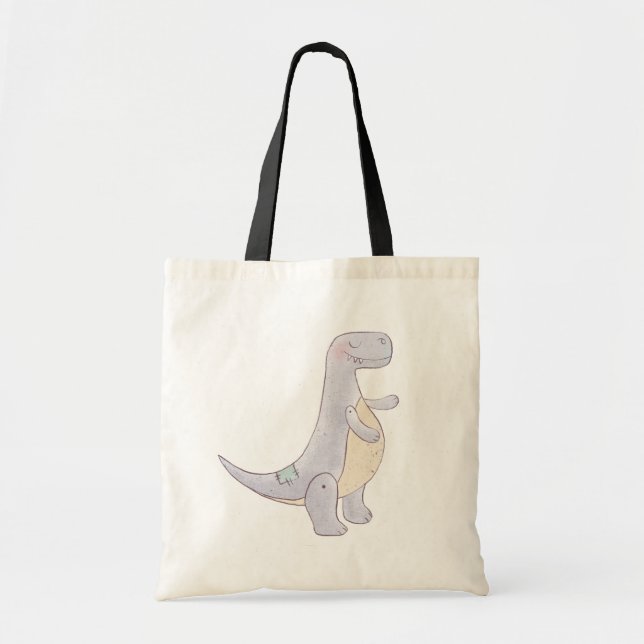 Bolso De Tela Juguete de Dinosaurio Tírannosauro Gris (Frente)