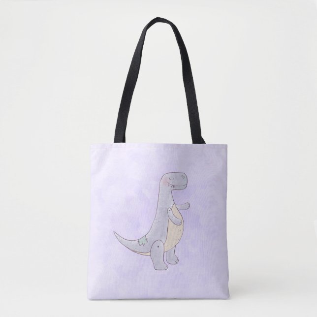 Bolso De Tela Juguete de Dinosaurio Tírannosauro Gris (Anverso)