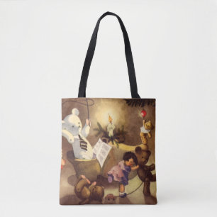 Bolso De Tela Juguetes Navideños Antiguos, Muñecas Bailarinas, O