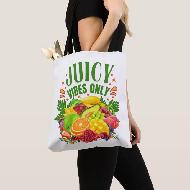 Bolso De Tela Juicy Vibes Only: Fresh Fruit & Healthy Life  (Detalle)
