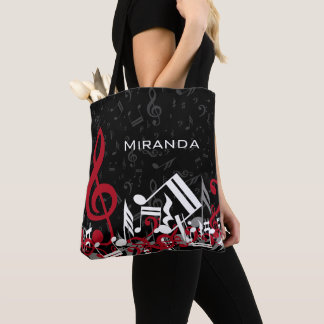 Bolso De Tela Jumble Music Notes Red Gray and White sobre el neg