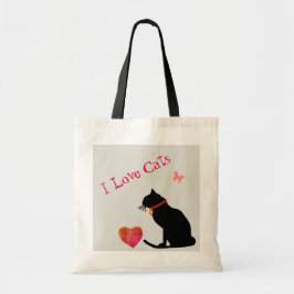 Bolso De Tela Jumbo Me Encantan Los Gatos Tote Gráfico Rojo Y Bl