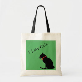 Bolso De Tela Jumbo Me Encantan Los Gatos Tote Gráfico Verde Y B