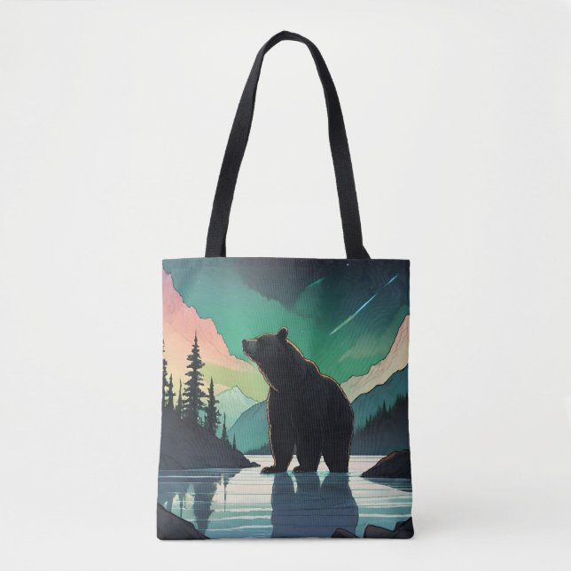Bolso De Tela Juneau Alaska grizzly oso aurora aurora luces del  (Anverso)