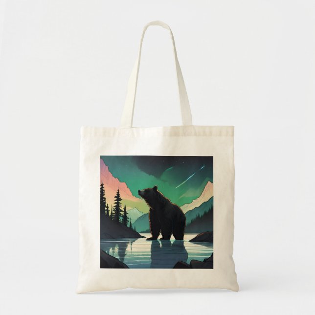 Bolso De Tela Juneau Alaska grizzly oso aurora aurora luces del  (Frente)