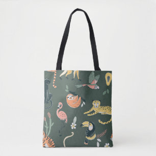 Bolso De Tela Jungle Animales Flora vintage Fauna