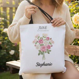 Bolso De Tela Junio Rosa Mes de Cumpleaños Flor Grandma Regalo