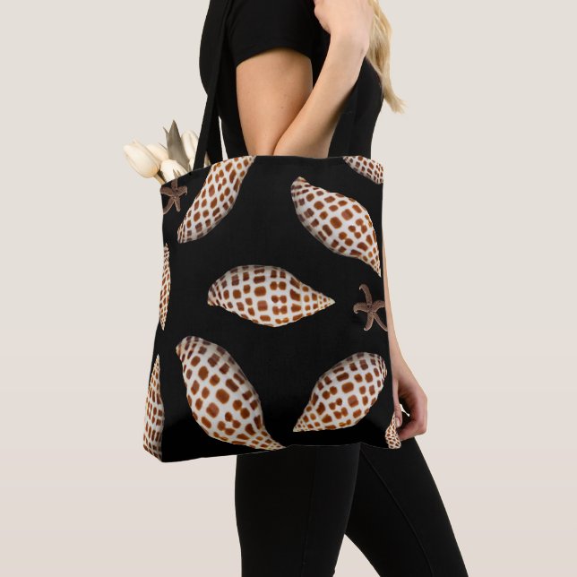 Bolso De Tela Junonia Seashell Black Tote (Detalle)