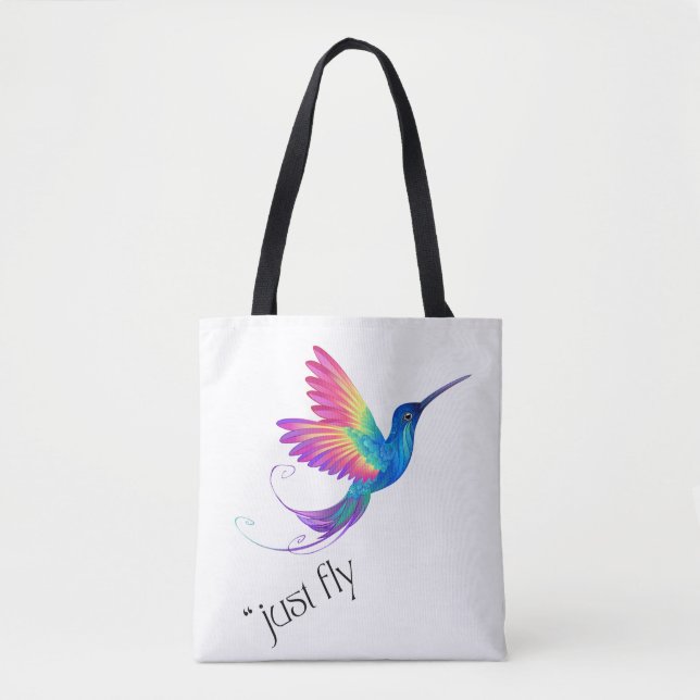Bolso De Tela Just Fly - Vibrant Rainbow Hummingbird Art for Fre (Anverso)