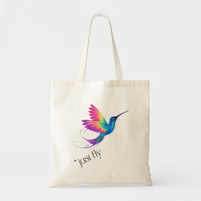 Bolso De Tela Just Fly - Vibrant Rainbow Hummingbird Art for Fre (Frente)