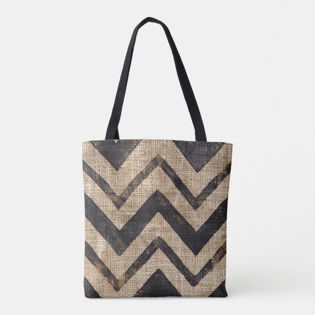 Bolso De Tela Jute Chevron Tote Bag (Reverso)