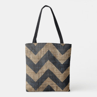 Bolso De Tela Jute Chevron Tote Bag