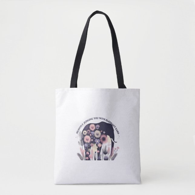 Bolso De Tela Juzgando Silenciosamente El Arte Floral Elefante (Anverso)