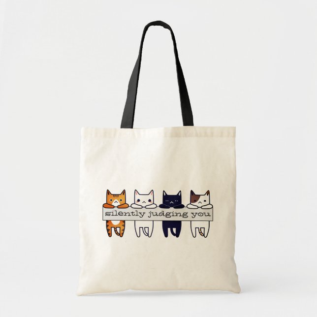 Bolso De Tela "Juzgándote silenciosamente" gatos kawaii pasando  (Frente)