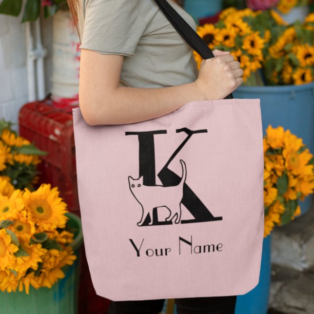 Bolso De Tela K Monograma Cat Lover Rubor Pink And Black Tote Ba (Subido por el creador)