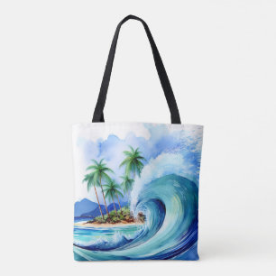 Bolso De Tela Kai Aloha Island Watercolor Wave Beach Bag