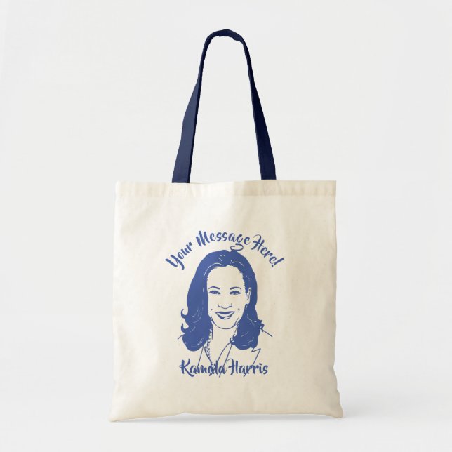 Bolso De Tela Kamala Harris Line Art Personalizado Textos (Frente)