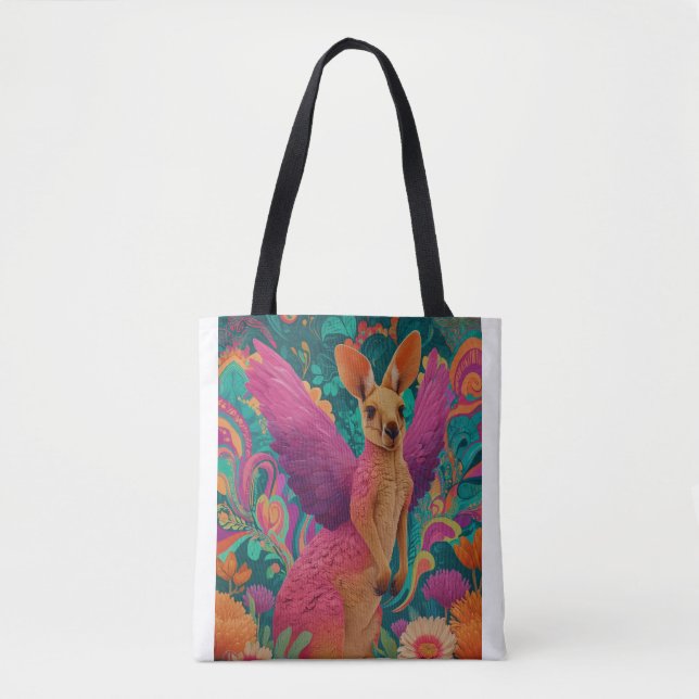 Bolso De Tela Kangourou ailé aux plumes roses  (Anverso)