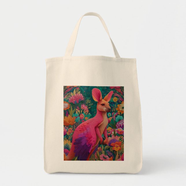 Bolso De Tela Kangourou-flamant rose en fleurs   (Frente)
