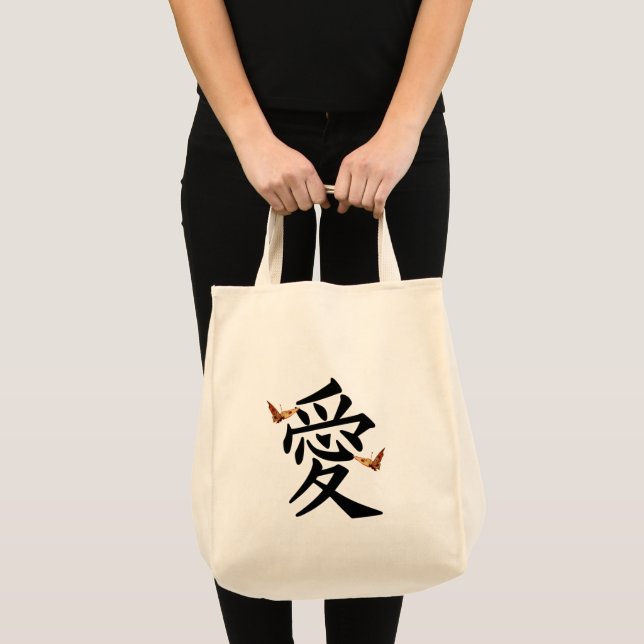 Bolso De Tela Kanji Por Amor Con Dos Mariposas (Anverso (producto))