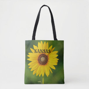 Bolso De Tela Kansas Sunflower con fondo verde Tote Bag