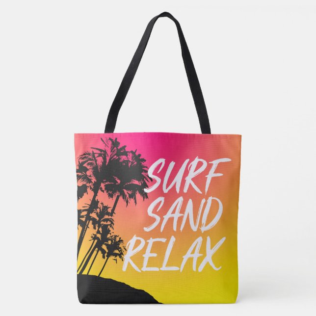 Bolso De Tela Kapaa Sunset Hawaii Palm Tree Reversible (Anverso)