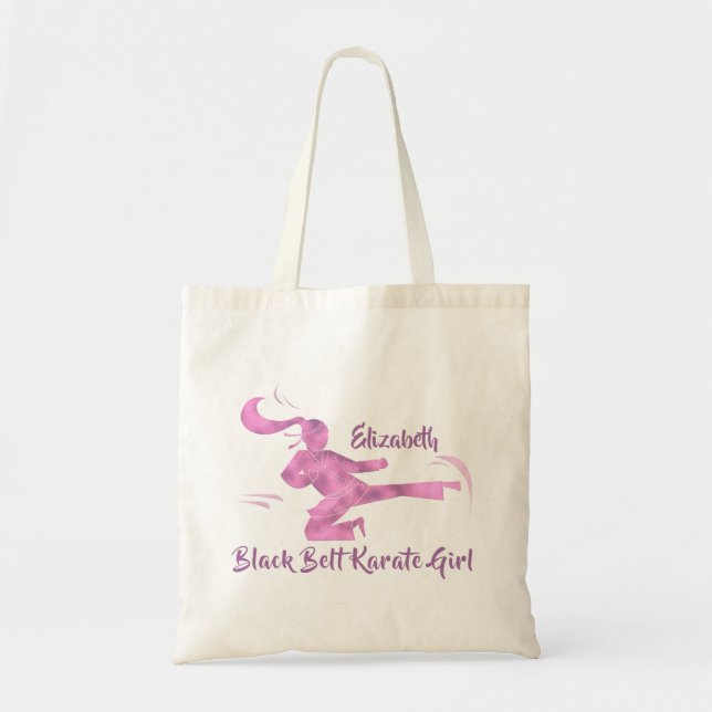 Bolso De Tela Karate Chica Silhouette Martial Art Moderno Tote B (Frente)