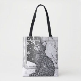 Bolso De Tela Katze am Fenster mit Sternenhimmel