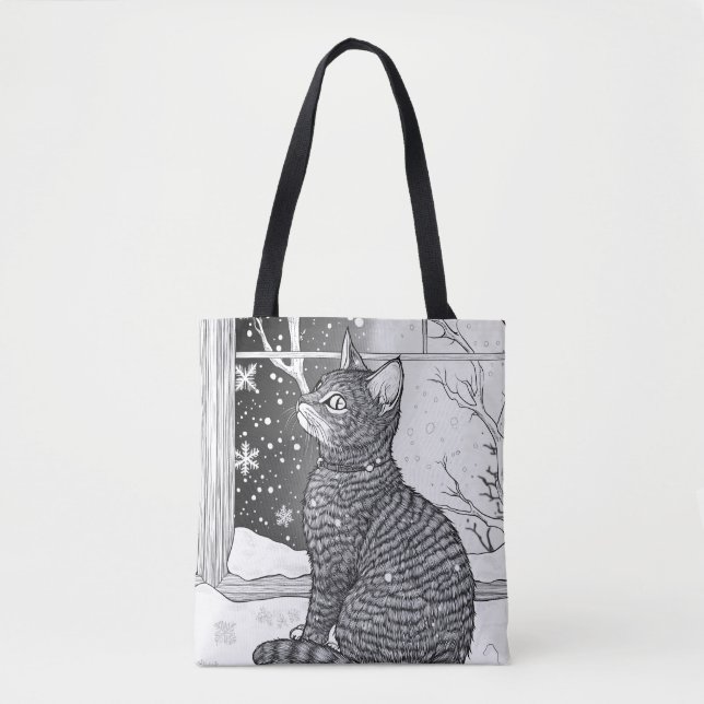 Bolso De Tela Katze am Fenster mit Sternenhimmel (Anverso)