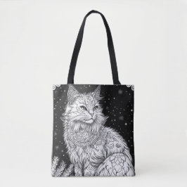 Bolso De Tela Katze mit Mandala unter magischem Sternenhimmel