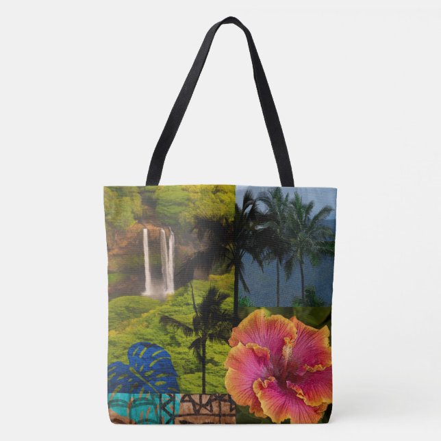 Bolso De Tela Kauai Hawaiian Collage Reversible Beach Bag (Anverso)