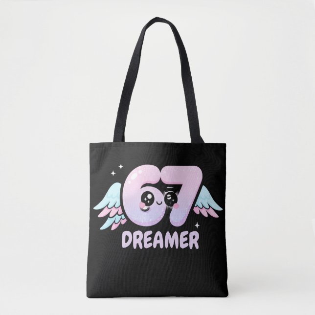 Bolso De Tela Kawaii "67 Dreamer" – Cute Pastel Angel Number  (Anverso)