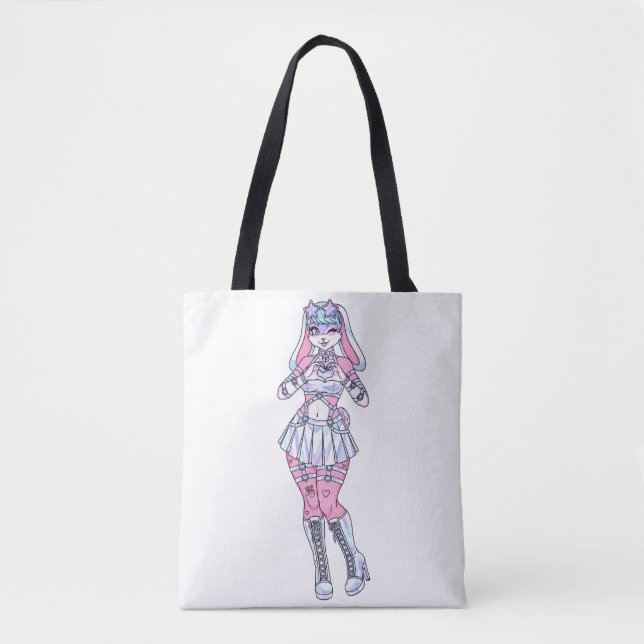 Bolso De Tela Kawaii Bunny Chica Pastel Furry Tote Bag (Anverso)