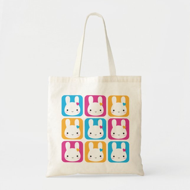 Bolso De Tela Kawaii Bunny Squares (Frente)